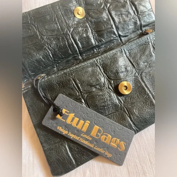 NWT Etui London Dark Green Croc Leather Clutch Crossbody Bag ASO KATE MIDDLETON - Picture 6 of 7